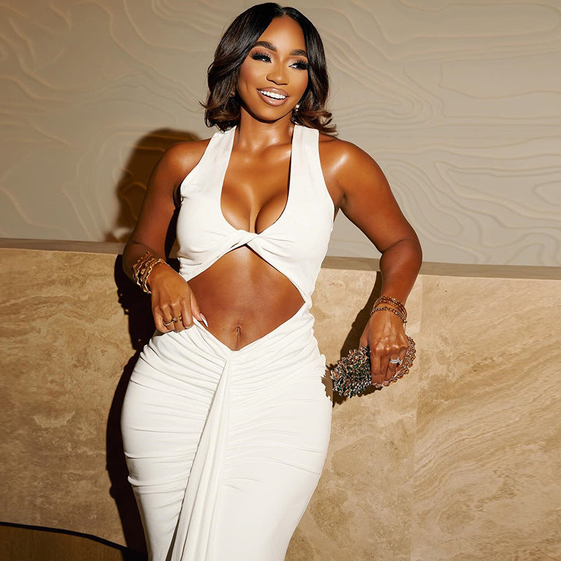 Women Clothing Solid Color Dress Sexy Hollow Out Cutout out Camisole Ribbon Dress Bella Mia