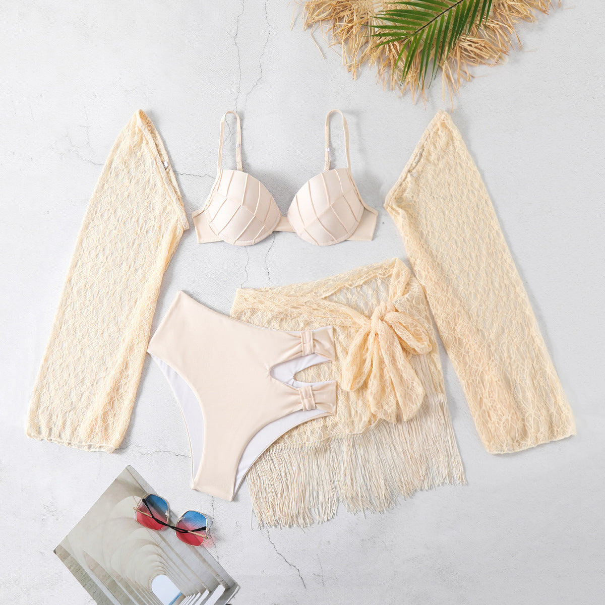 Bikini Three Piece Long Sleeve Tassel Sexy Split Swimsuit Women Bikini Bella Mia