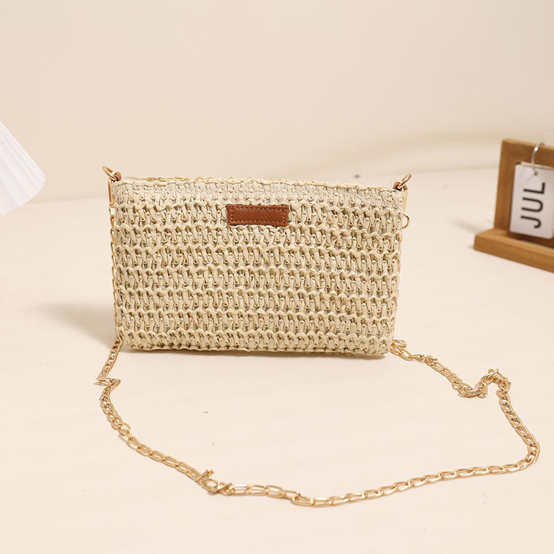 Small Fresh Crossbody Straw Bag Solid Color Square Clutch Vacation Beach Bag Woven Bag Bella Mia