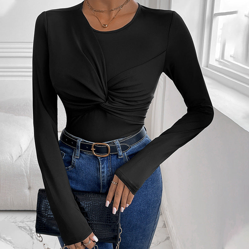 Fall Women Clothing Black Twisted round Neck Jumpsuit
