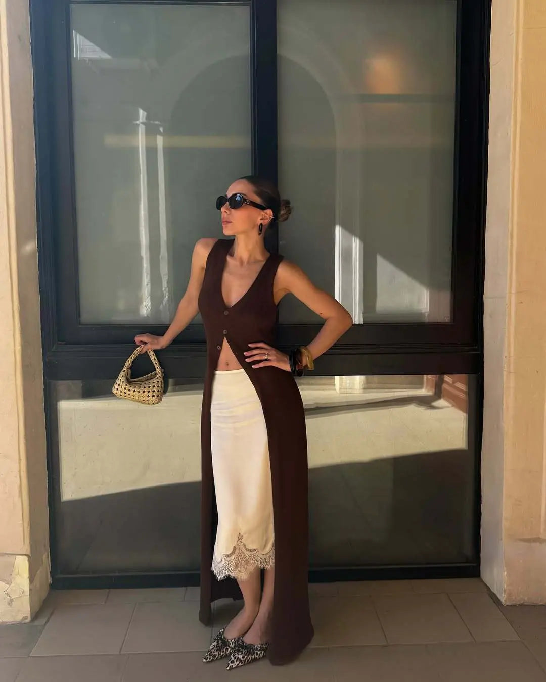 Sleeveless Design Split Long Upper Outer Garment Women Cardigan Breasted Coat Women Thin V neck Bella Mia