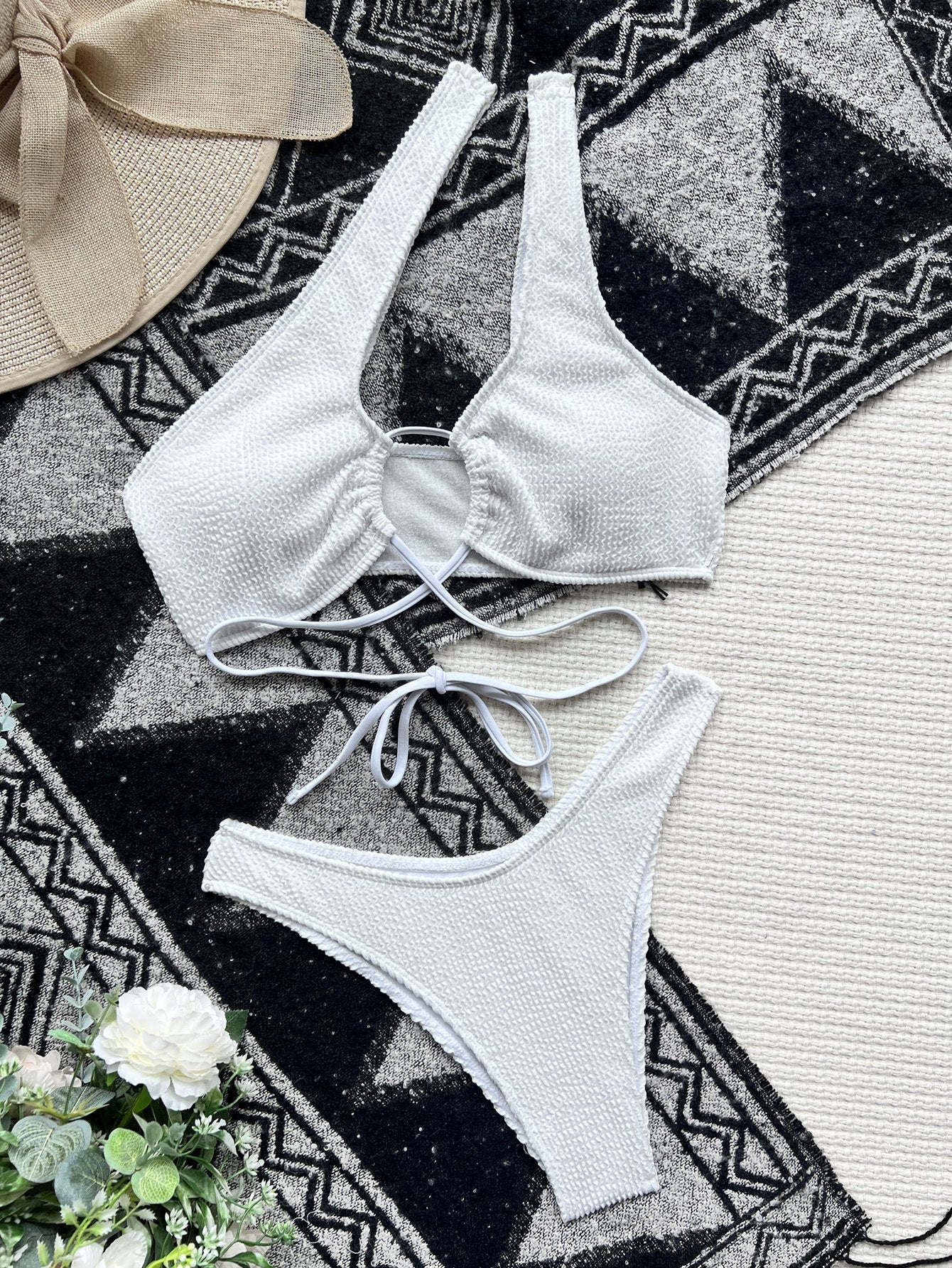 Bikini Double Bikini Bandage Swimsuit Cross Swimsuit Women Sexy Swimsuit Solid Color Bella Mia