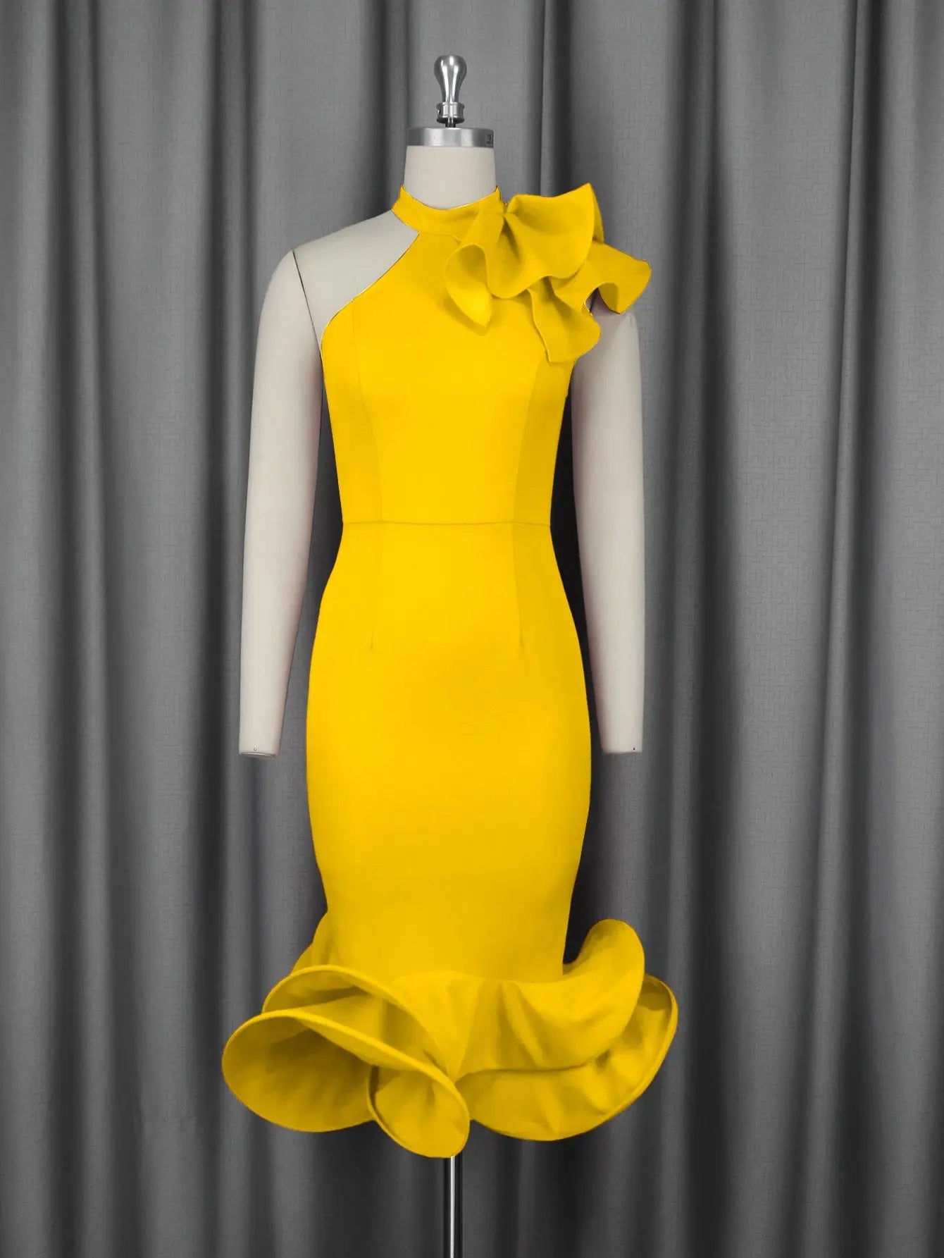 Elegant Half Turtleneck Ruffled Dress off Shoulder Ruffled Hem Cocktail Evening Dress Bella Mia