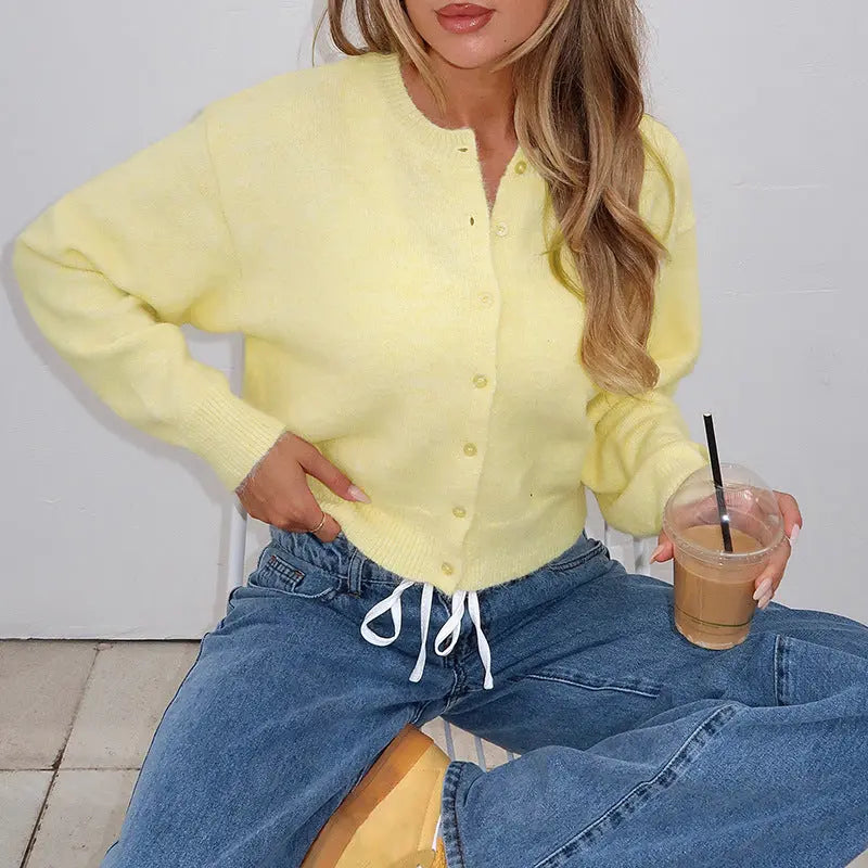 Best Seller in Women Clothing Autumn Winter Fashionable Loose All Match Short Long Sleeve Woolen Cardigan Top Bella Mia