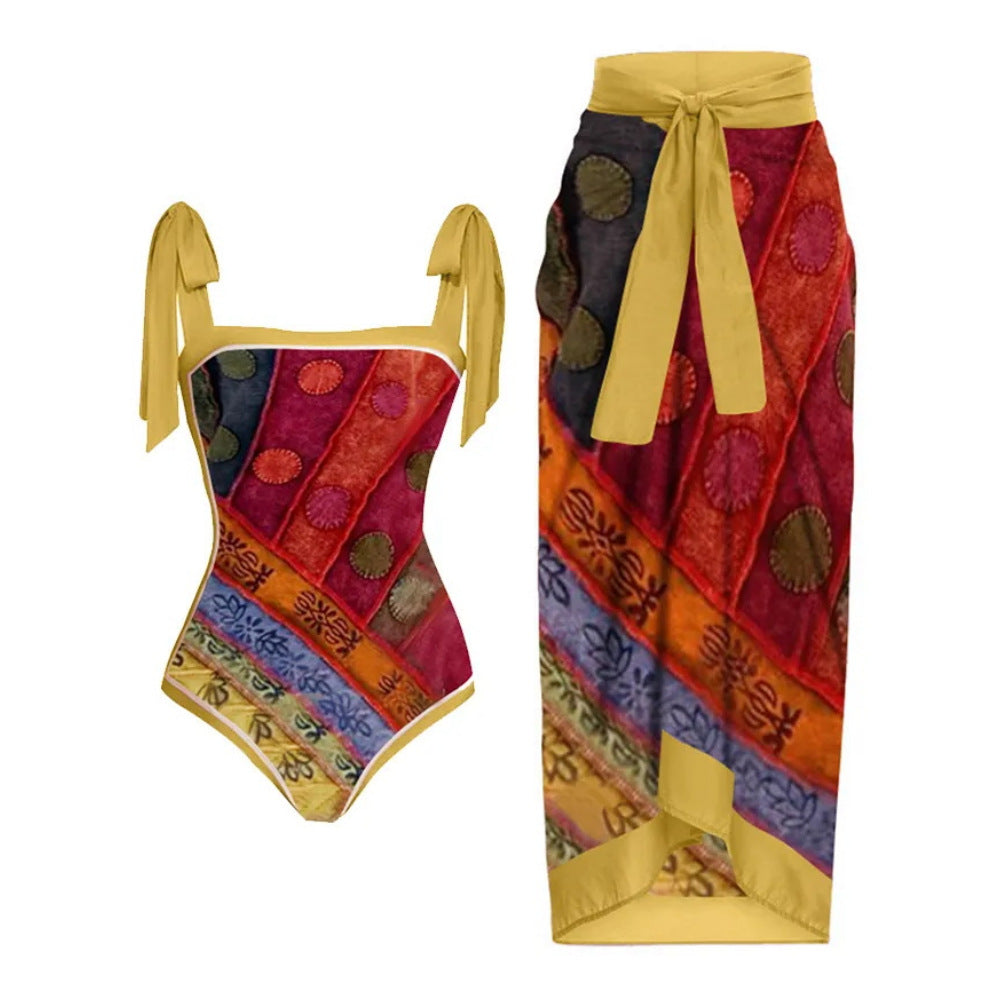Swimsuit Multi Color Printed Sheath Gauze Skirt Anti-Exposure Two Piece Sun Protection Swimsuit for Women Bella Mia