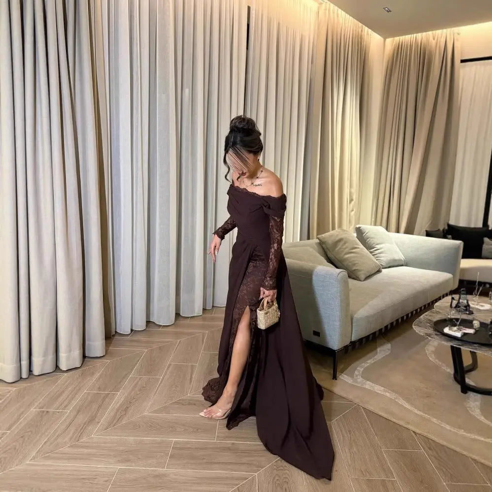 Spring Summer Women Clothing Tube Top Stitching Lace Long Sleeve Big Hem Elegance Retro Dress Bella Mia