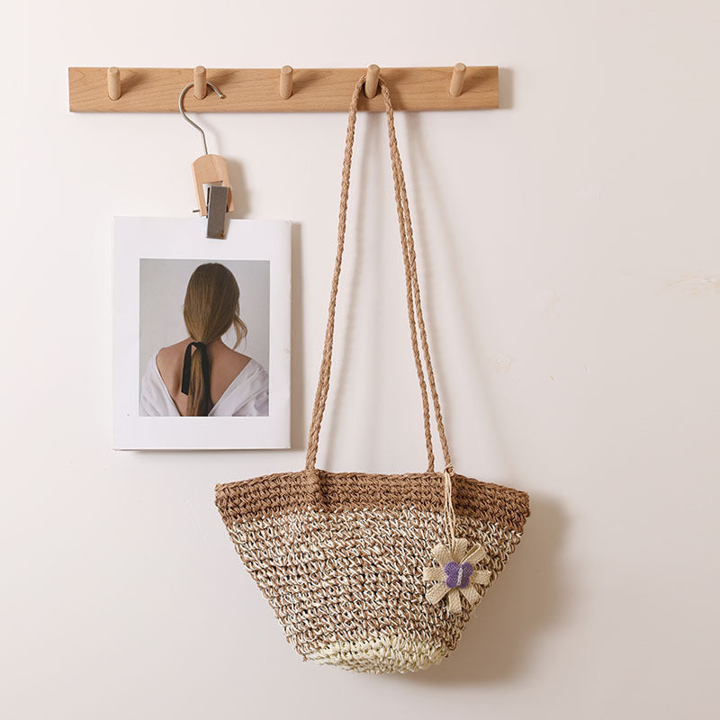 Fresh Floral Straw Bag Niche Gradient Color Straw Bag Woven Bag Vacation Beach Bag Shoulder Bag Bella Mia