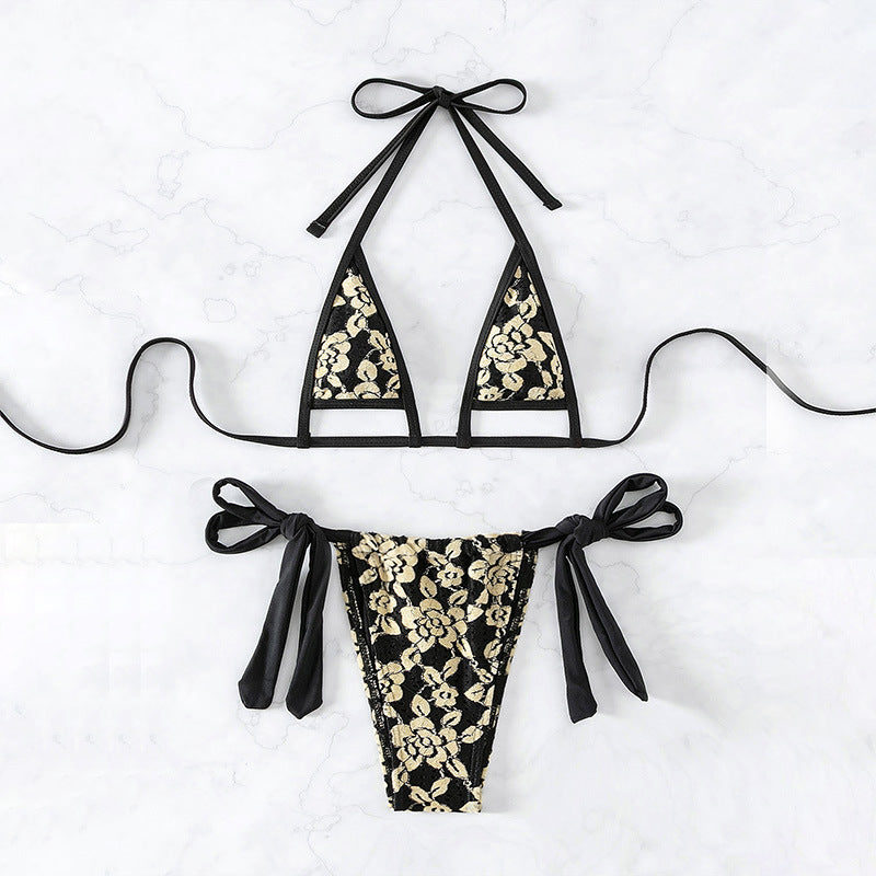 Swimwear Women Lace up Halterneck Split Bikini Three Point Sexy Beach Swimsuit Bella Mia