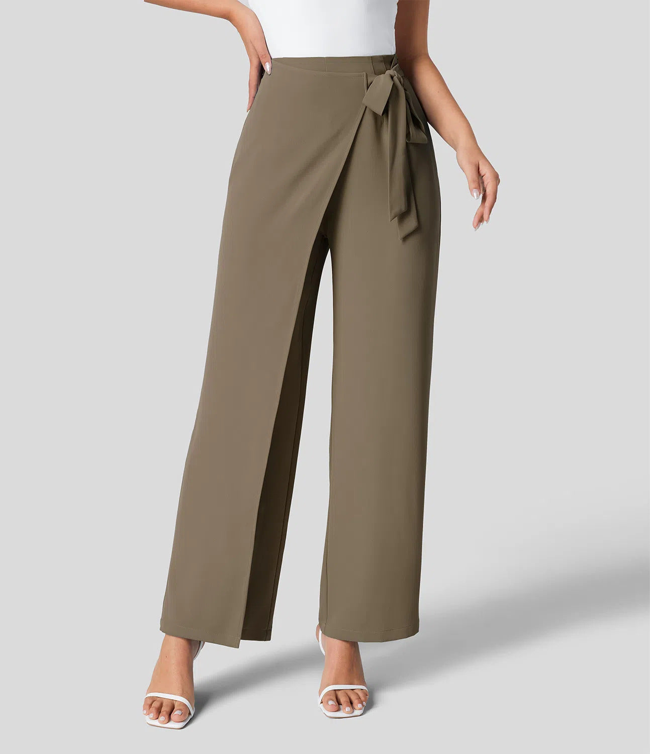 Workwear Women Work Pant Casual Texture Wide Leg Professional Trousers Belt Pants Bella Mia
