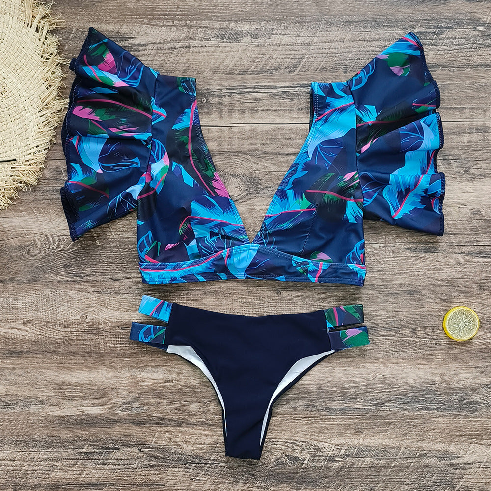 Sexy Brazilian Bikini Pleated Split Swimsuit Women Printed Ruffled Bella Mia