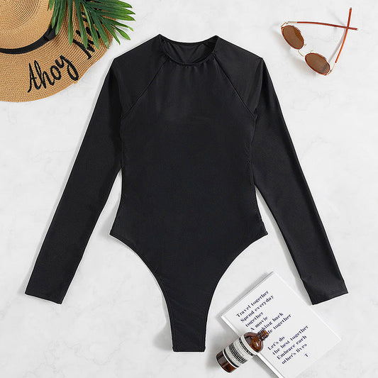 Long Sleeve One Piece Swimsuit Long Sleeve Backless Sexy Swimsuit T-Back Light Diamond One Piece Swimsuit Bella Mia