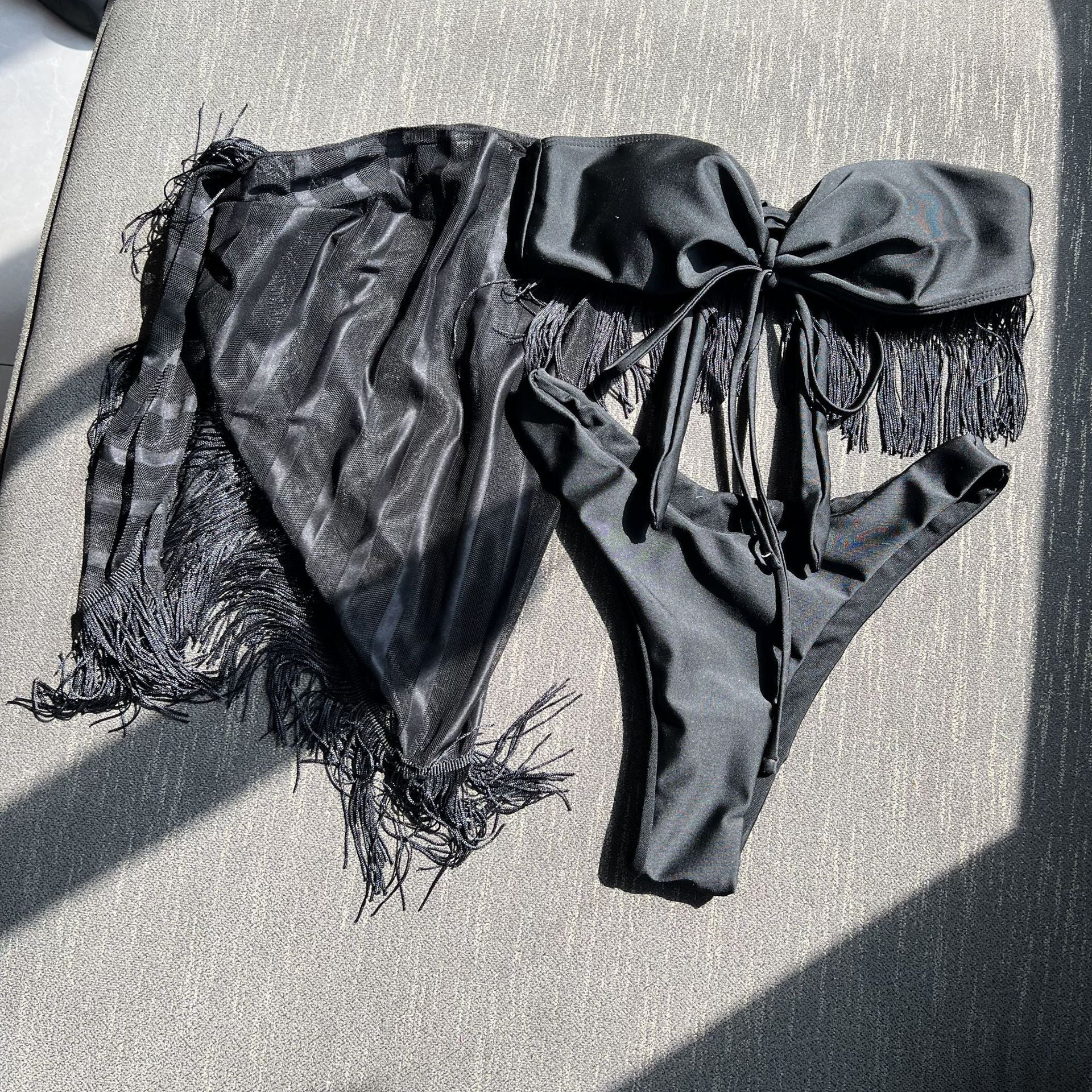 Tassel Bandeau Sling Mesh Three Piece Swimsuit Bikini Bella Mia