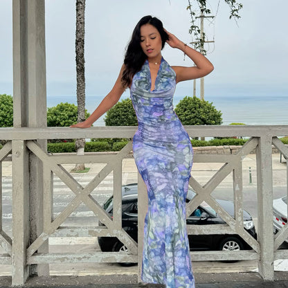 Summer Sexy Niche Halter Collar Printing High End Exquisite Dress