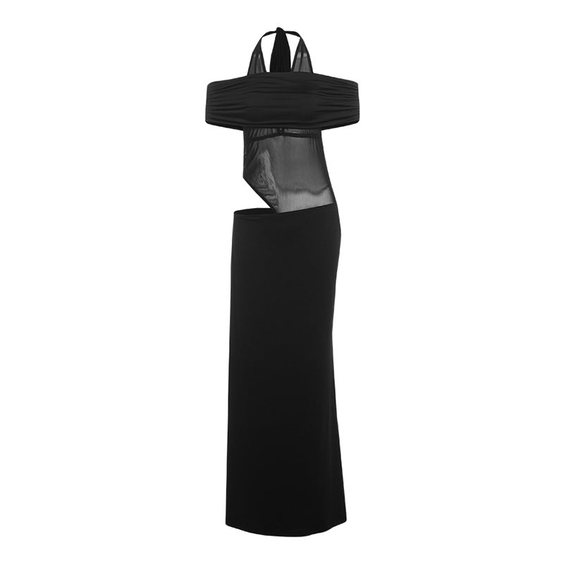 Spring Women Clothing Sexy Halter Mesh Slim Fit Patchwork Backless See through Dress Bella Mia