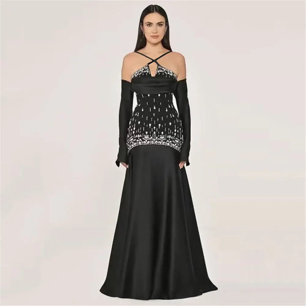 Luxury Beads Rhinestones Sexy Cross Sling Bandage One Piece Dress Dinner Party Dress Bella Mia