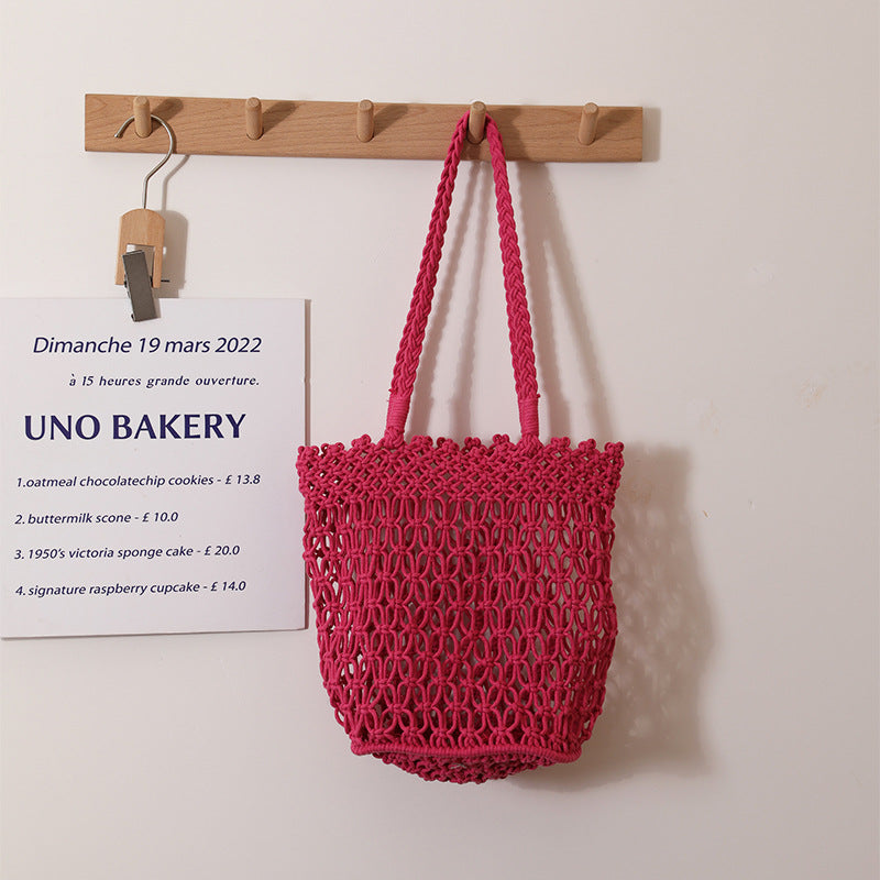 Hollow Out Cutout Shoulder Cotton Thread Woven Bag Lace Straw Bag Vacation Beach Bag Women Bag Bella Mia