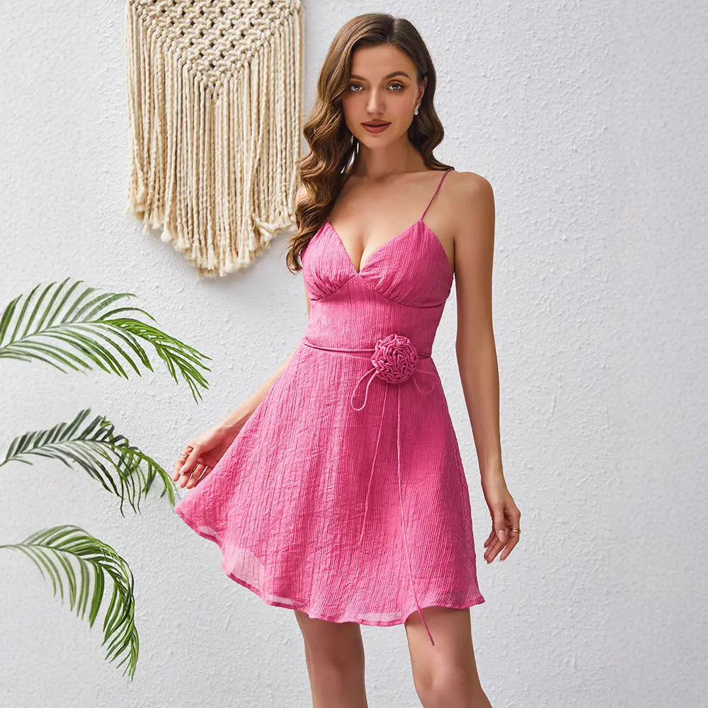 Summer Design Fairy Crepe Solid Color Sexy V neck Dress Bella Mia