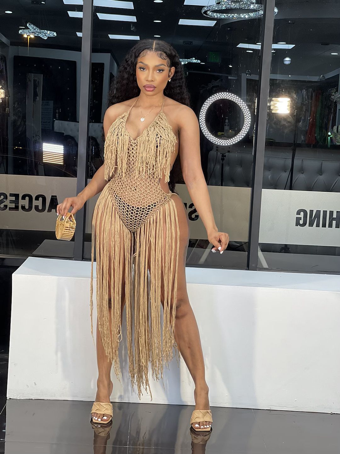 Sexy Women Beach Dress Handmade Crocheted Jumpsuit Tassel Dress Entry Bella Mia