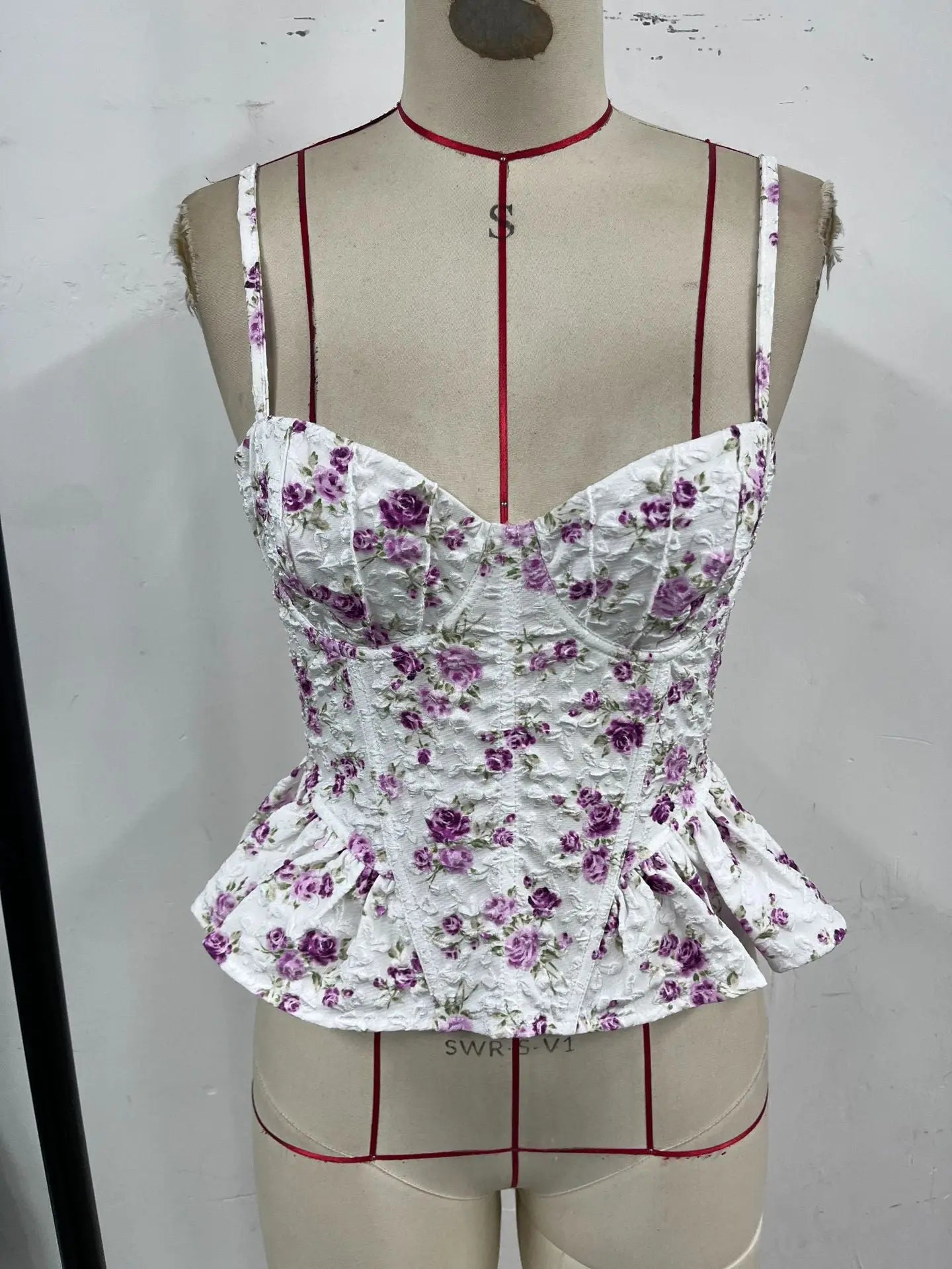 Spring Summer Floral Irregular Asymmetric Ruffled Light Slimming Sexy Backless Lace up Wrapped Chest Bella Mia