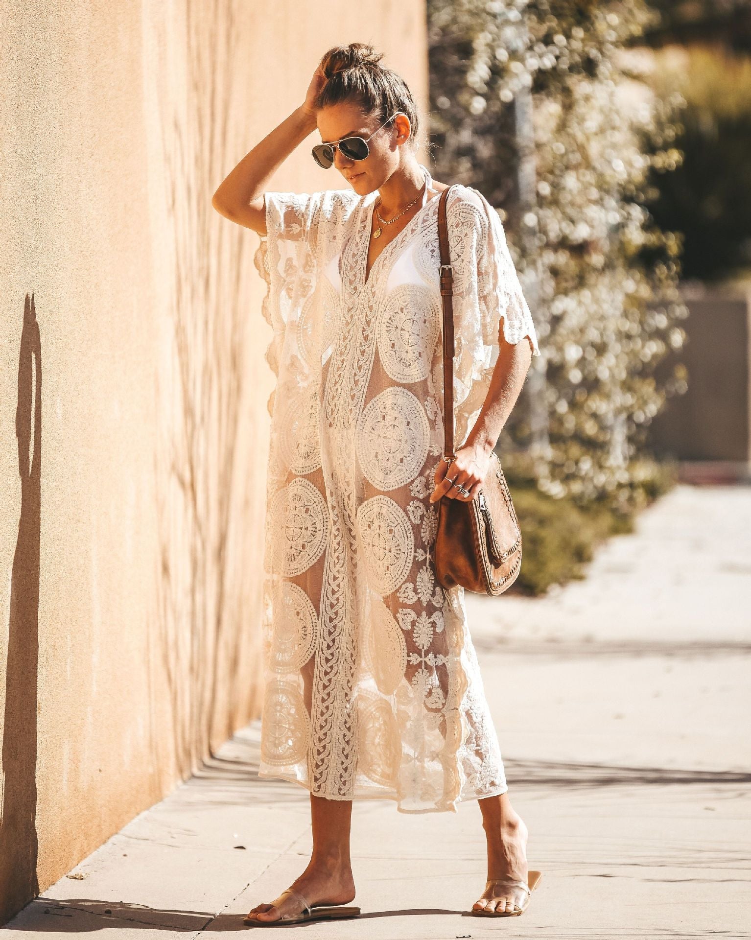 Beach Sun Protection Shirt Loose Pullover Swimsuit Outer Cover Bikini Jacket Water Soluble Lace Dress Bella Mia