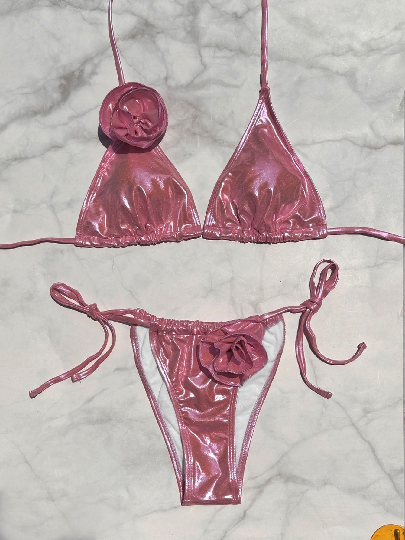 Bronzed Fabric Split Bikini Three Dimensional Floral Sexy Hanging Triangle Bag Swimsuit Bella Mia