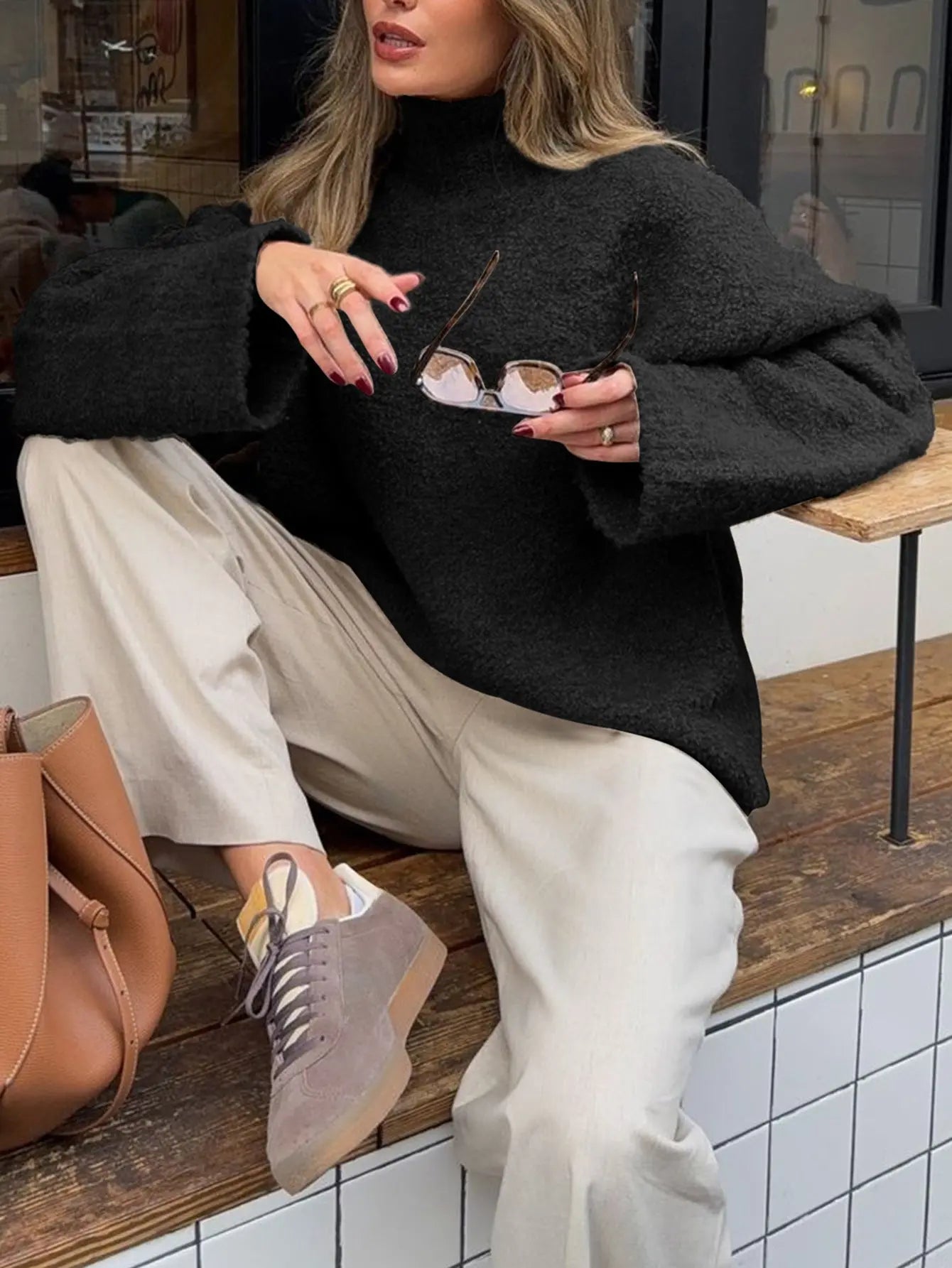 Casual Stand Collar Long Sleeve Jersey Knit Coat Sweater For Women Spring Fall Bella Mia