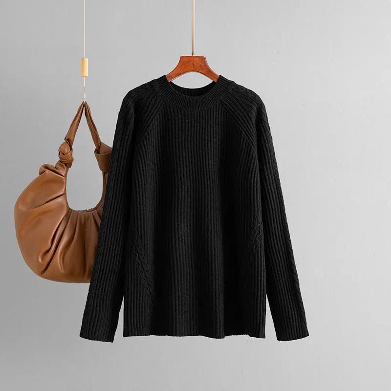 Autumn Winter Knitwear Women round Neck Loose Twisted Casual Solid Color Knitted Bella Mia