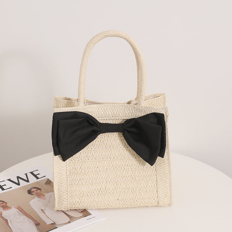 Sweet Bow Straw Bag Cute Girl Portable Straw Bag Woven Bag Seaside Vacation Beach Bag Bella Mia