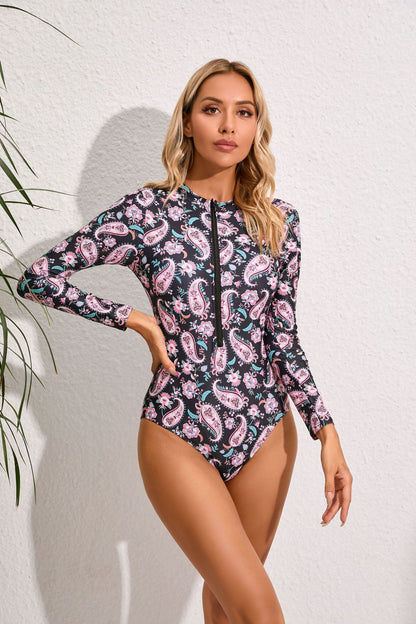 Lonkey Swimsuit Long Sleeve Sunscreen Bikini Multi Color Printing Surfing Suit Women