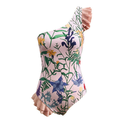 One Piece Swimsuit Women Cover Belly Slimming Swimsuit Polyester Printed Short Skirt Chiffon Dress
