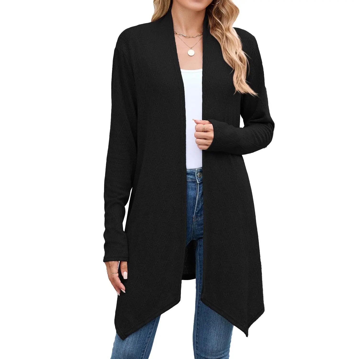 Women Clothing Autumn Solid Color Long Sleeved Knitted Cardigan Coat Long Shirt Women Bella Mia