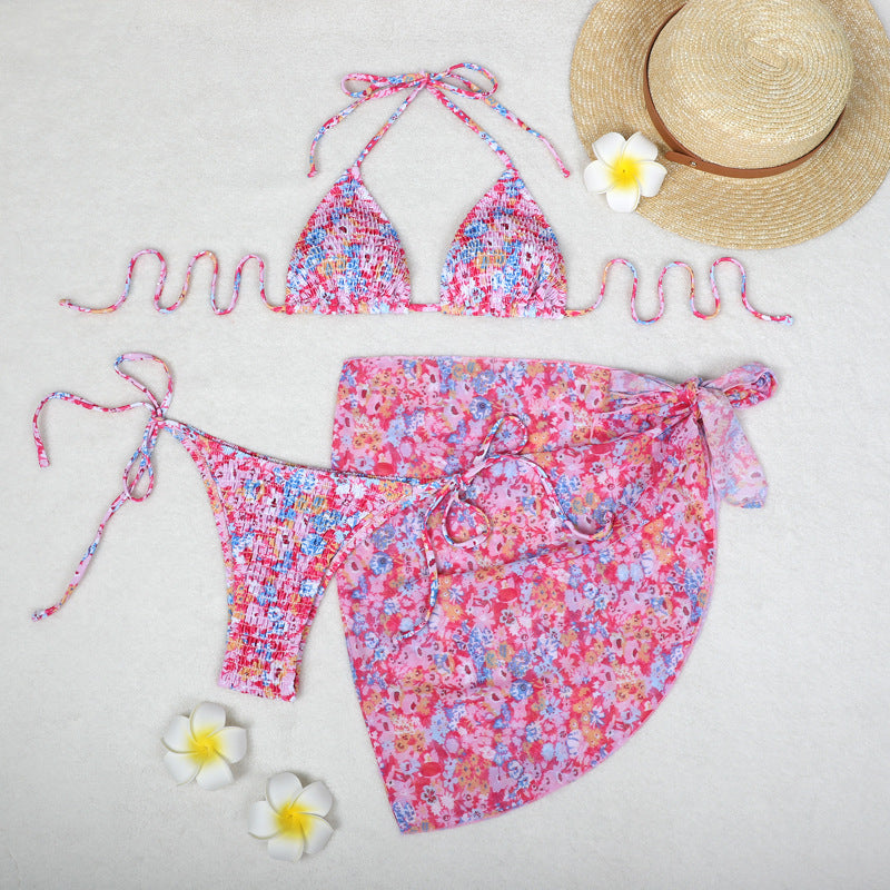 Printed Bikini Three Piece Gauze Skirt Split Sexy Vacation Bikini Swimsuit Bella Mia