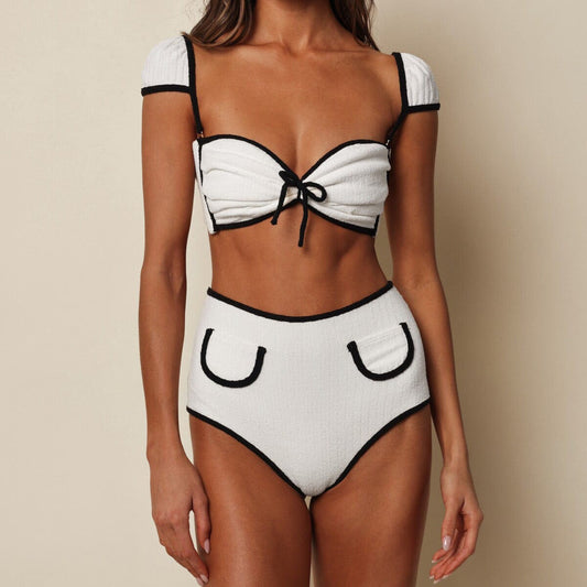 Solid Color High Waist Bikini Simple Split Swimsuit Women Sexy Bikini Bella Mia