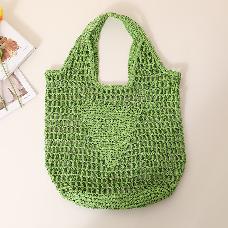 Large Capacity Hollow Out Cutout Straw Bag Fresh Candy Color One Shoulder Tote Woven Bag Portable Women Beach Bag Bella Mia