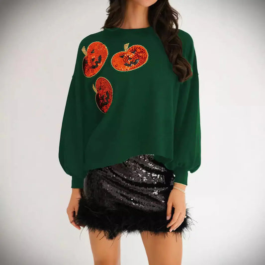 Autumn Winter Women Halloween Pumpkin Sequined Sweater Loose Casual Top Women Bella Mia