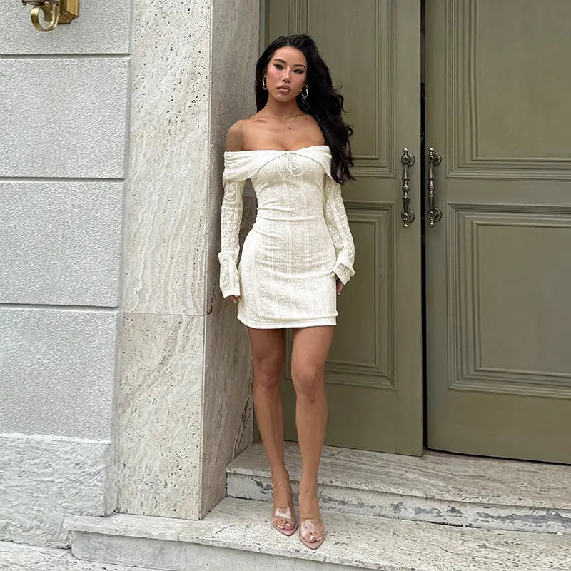 Lace Up Off Shoulder Long Sleeve Backless Bodycon Short Dress For Party Bella Mia
