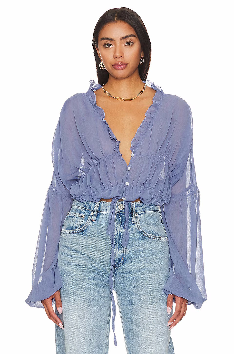 Fall Casual Women Wear Beach Cover Up Holiday Chiffon Bell Sleeve Top Bella Mia