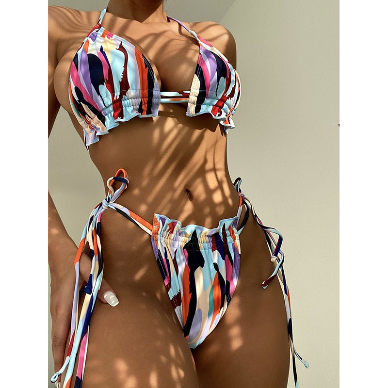 Printed Halter Lace up Spring Bikini Three Point Split Swimsuit for Women Bella Mia