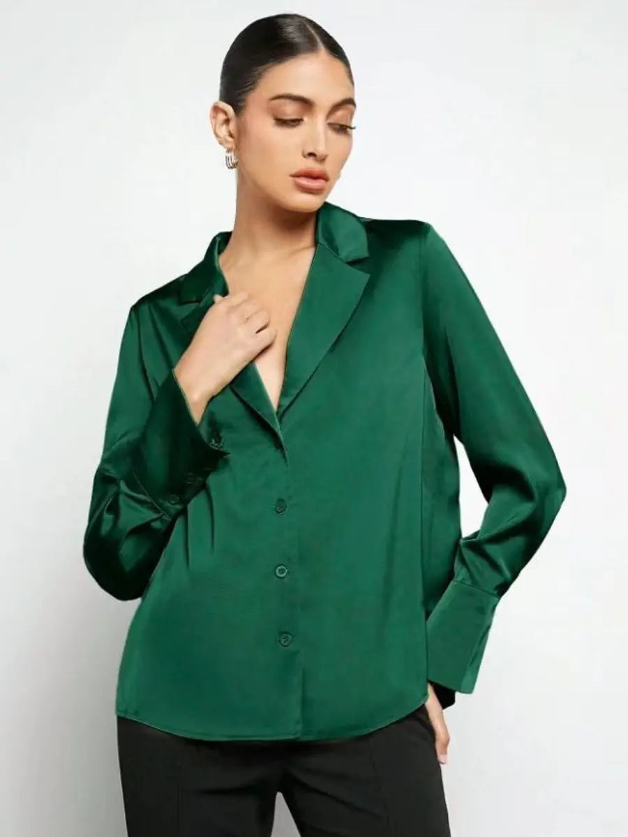 Satin Faux Silk Shirt Spring Summer Women Clothing Minimalist Long Sleeve Shirt Top Bella Mia