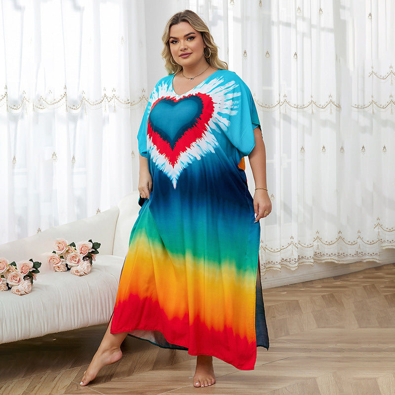 Rayon Positioning Print Holiday Loose Robe Beach Jacket Dress Bikini Cover up Blouse Bella Mia