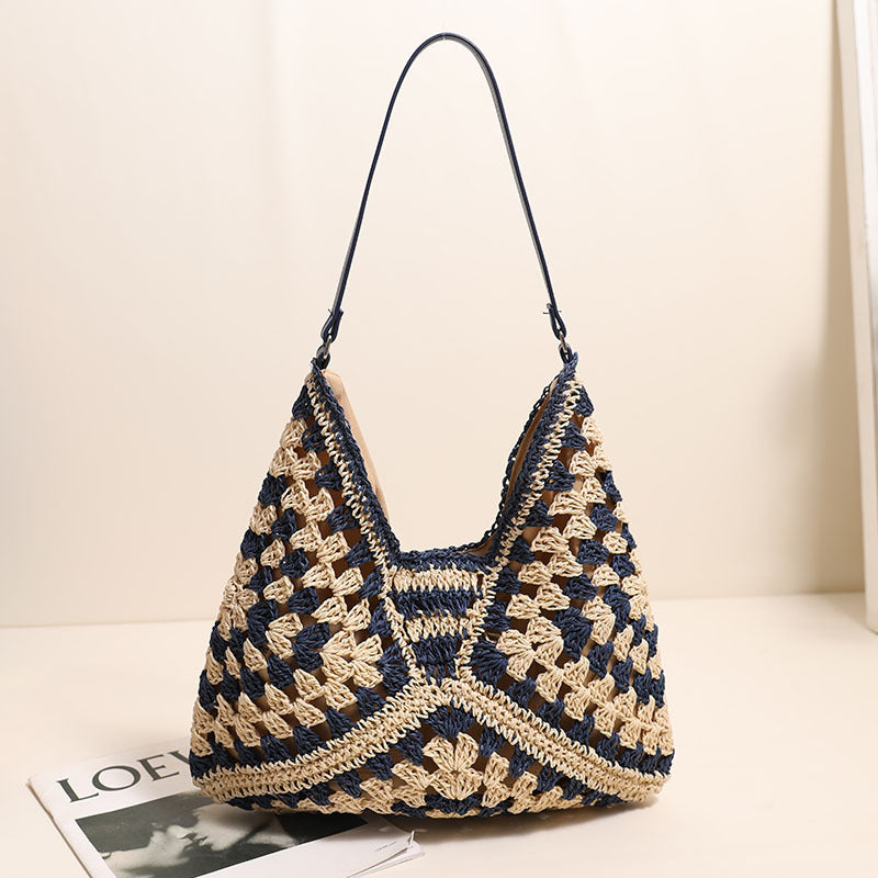 Casual Hollow Out Cutout Shoulder Straw Bag Triangle Large Capacity Straw Bag Woven Bag Vacation Beach Bag Women Bag Bella Mia
