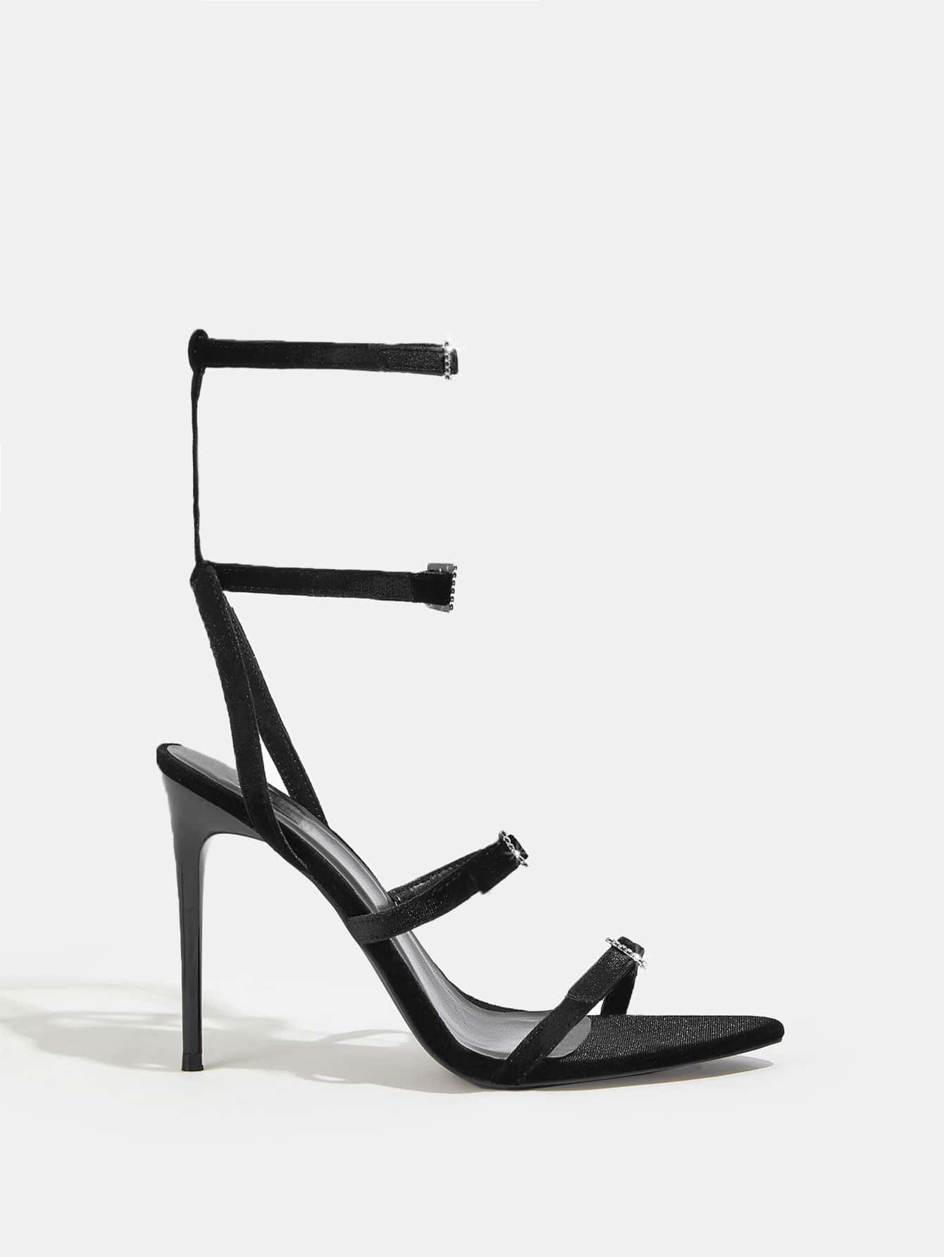 11cm Stiletto Heel Red Black Pointed Women Summer High Heel Sandals Women Rhinestone Buckle Heels plus Size Bella Mia