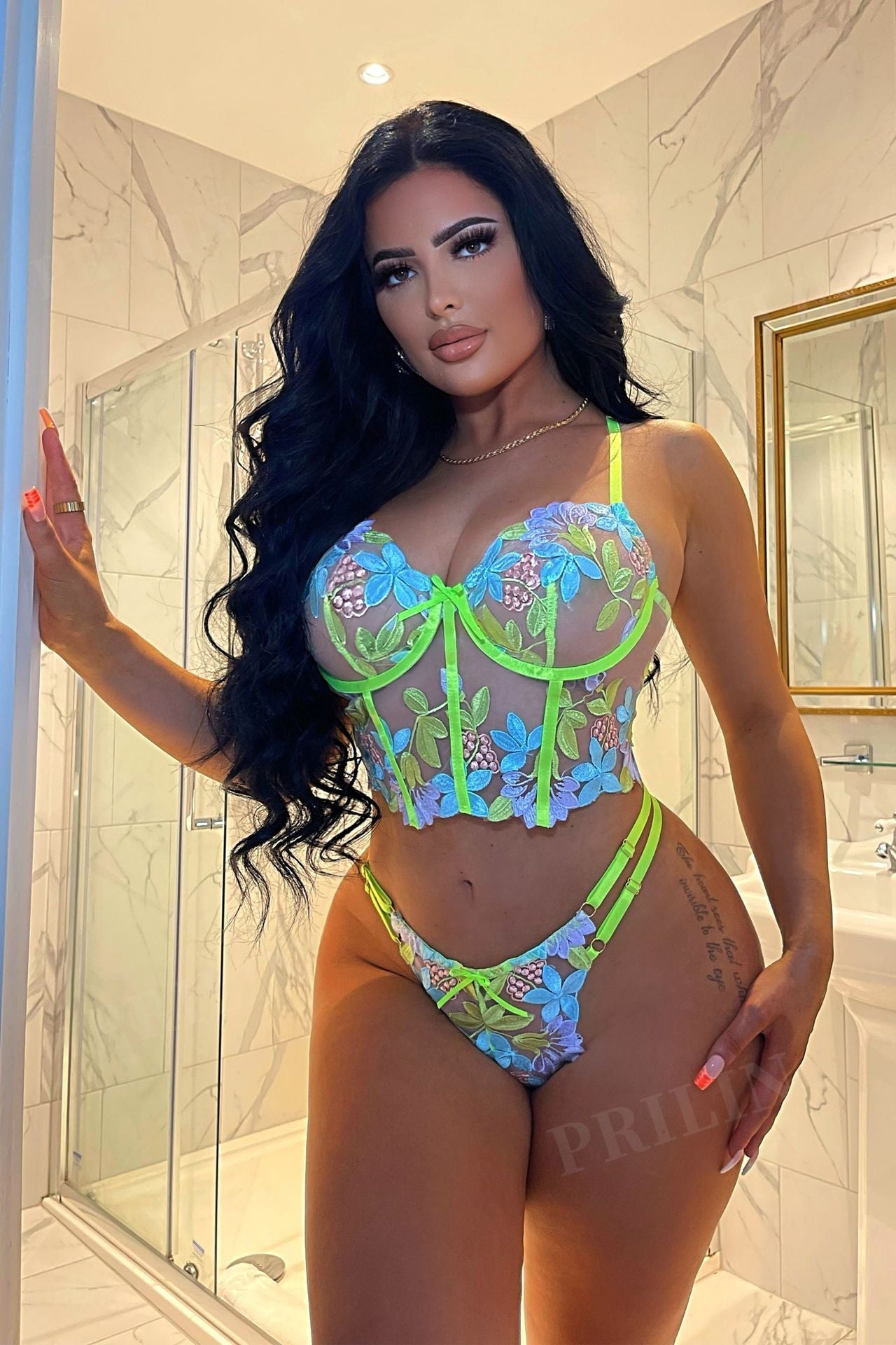 Sexy See-through Mesh Forest Embroidery Garter Sexy Suit Bella Mia