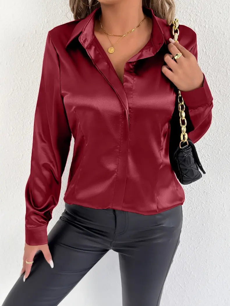 Real Shot Women Clothing Satin Summer Satin Shirt Women Satin Artificial Silk Shirt Bella Mia