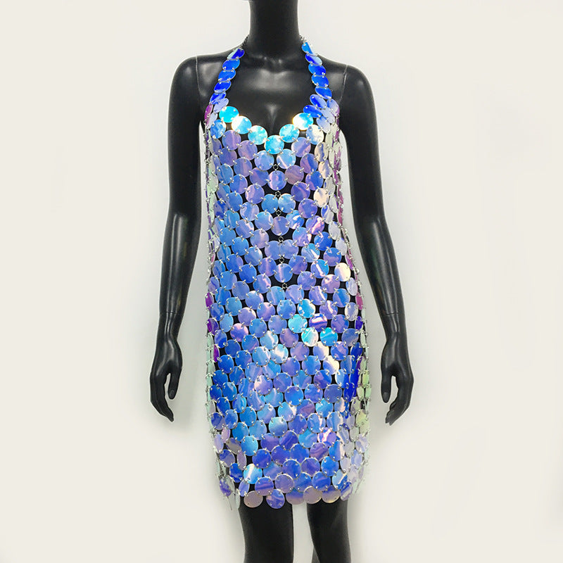 Dress Music Festival Dress Faux Leather Glow Patchwork Dress Party Sexy Suspender Dress Women