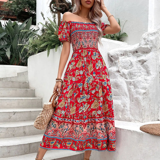 Summer Ethnic Women Clothing Off Neck Printed Dress Bella Mia