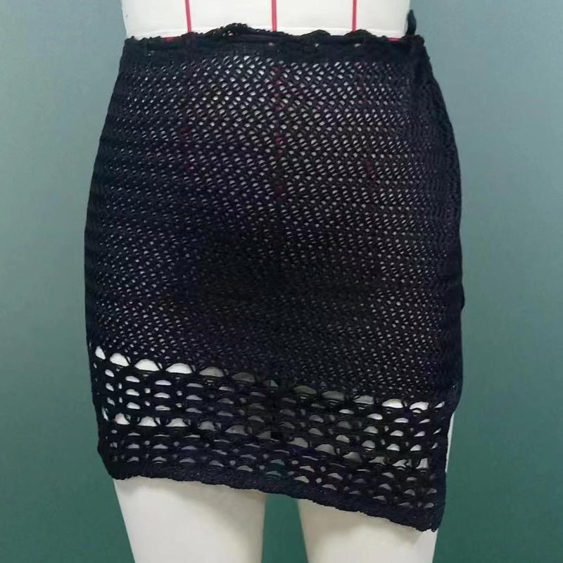 Summer Skirt Solid Color Sexy Knitted Hollow Out Cutout Beach Bikini Swimsuit Outwear Skirt Crochet hook Bella Mia