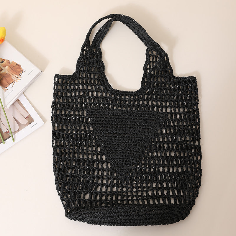 Large Capacity Hollow Out Cutout Straw Bag Fresh Candy Color One Shoulder Tote Woven Bag Portable Women Beach Bag Bella Mia