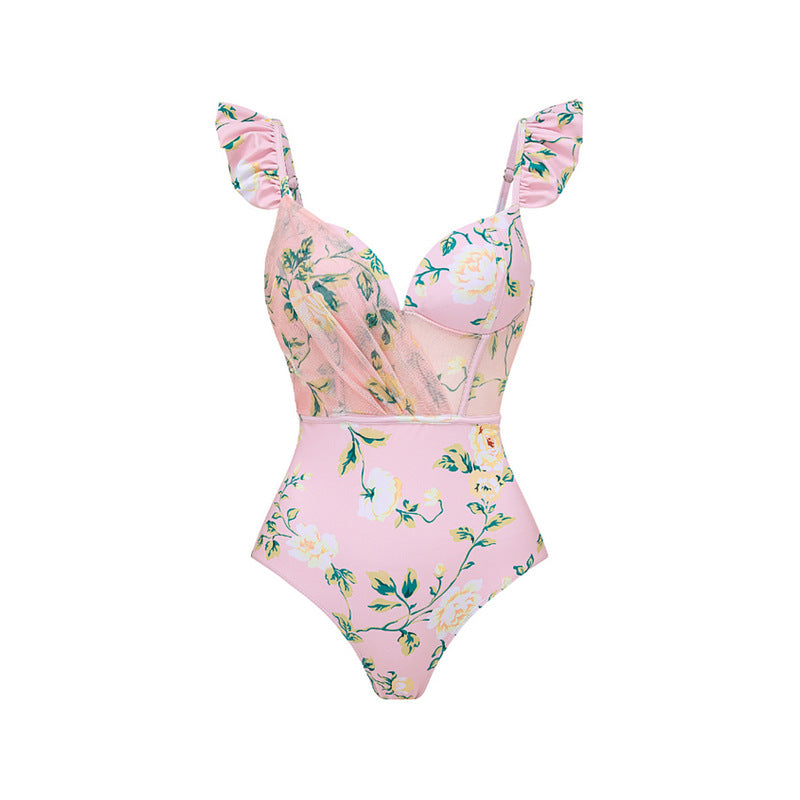 Floral Decorative Mesh Split Swimsuit Women High Waist Bikini Umbrella Skirt Bella Mia