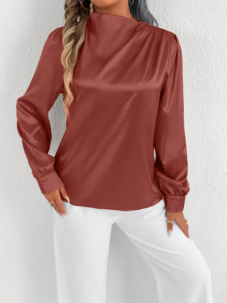 Women Clothing Summer Satin Shirt Women Shirt Light Transparent Satin Top Bella Mia